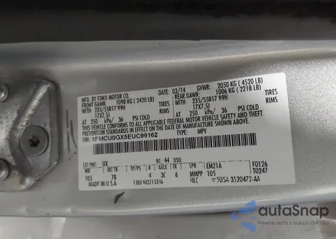 2014 Ford Escape Se из США, поврежденный, VIN 1FMCU0GX5EUC99162